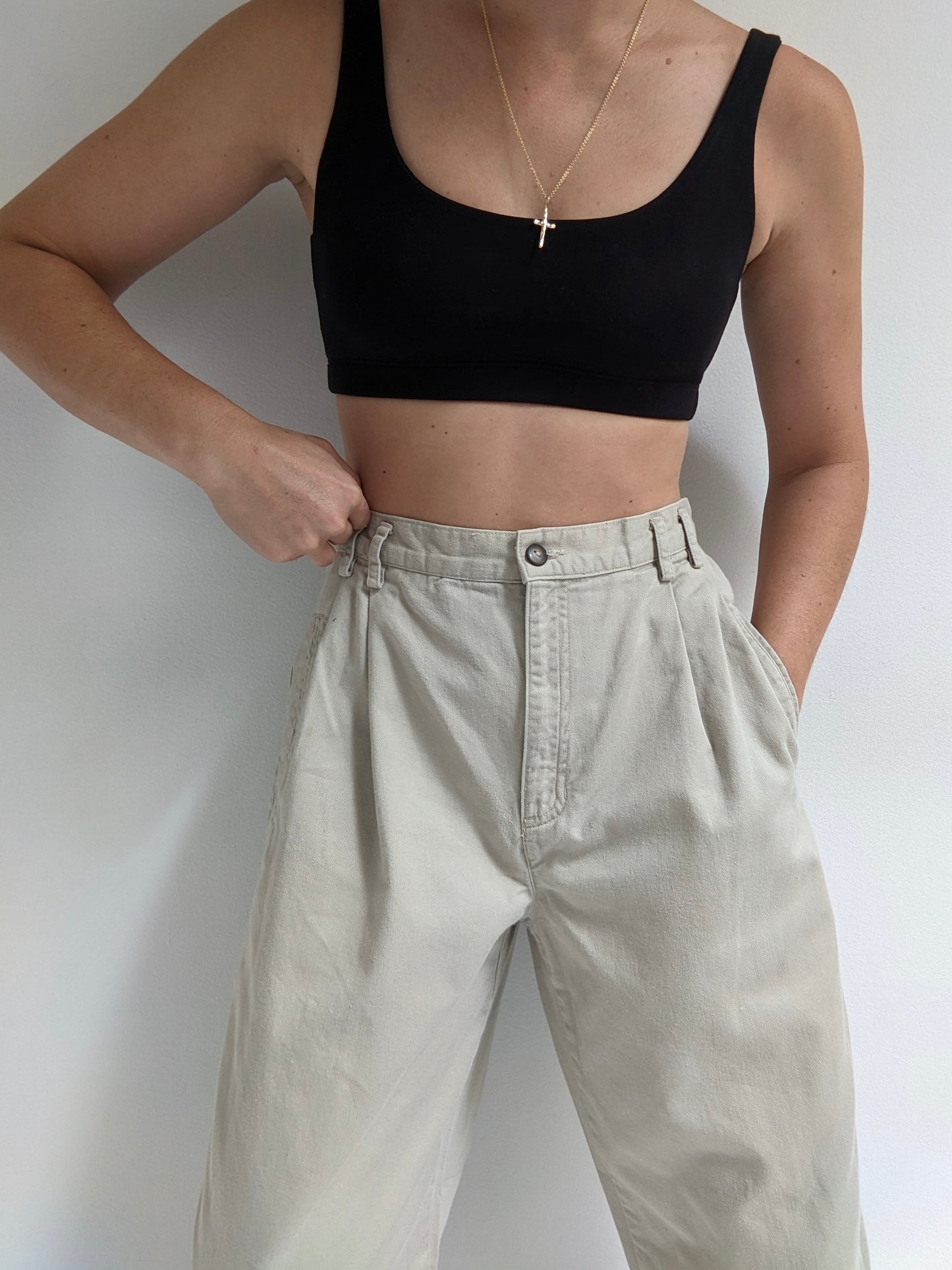 Vintage Pleated Khaki Trousers