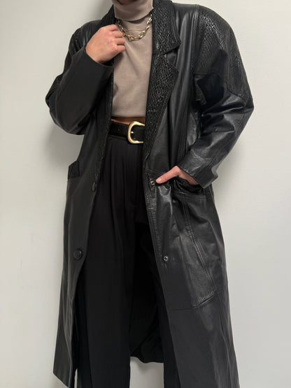 Bold Vintage Long Black Leather Coat
