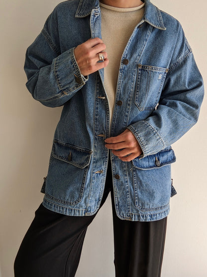 Vintage Faded Denim Chore Coat