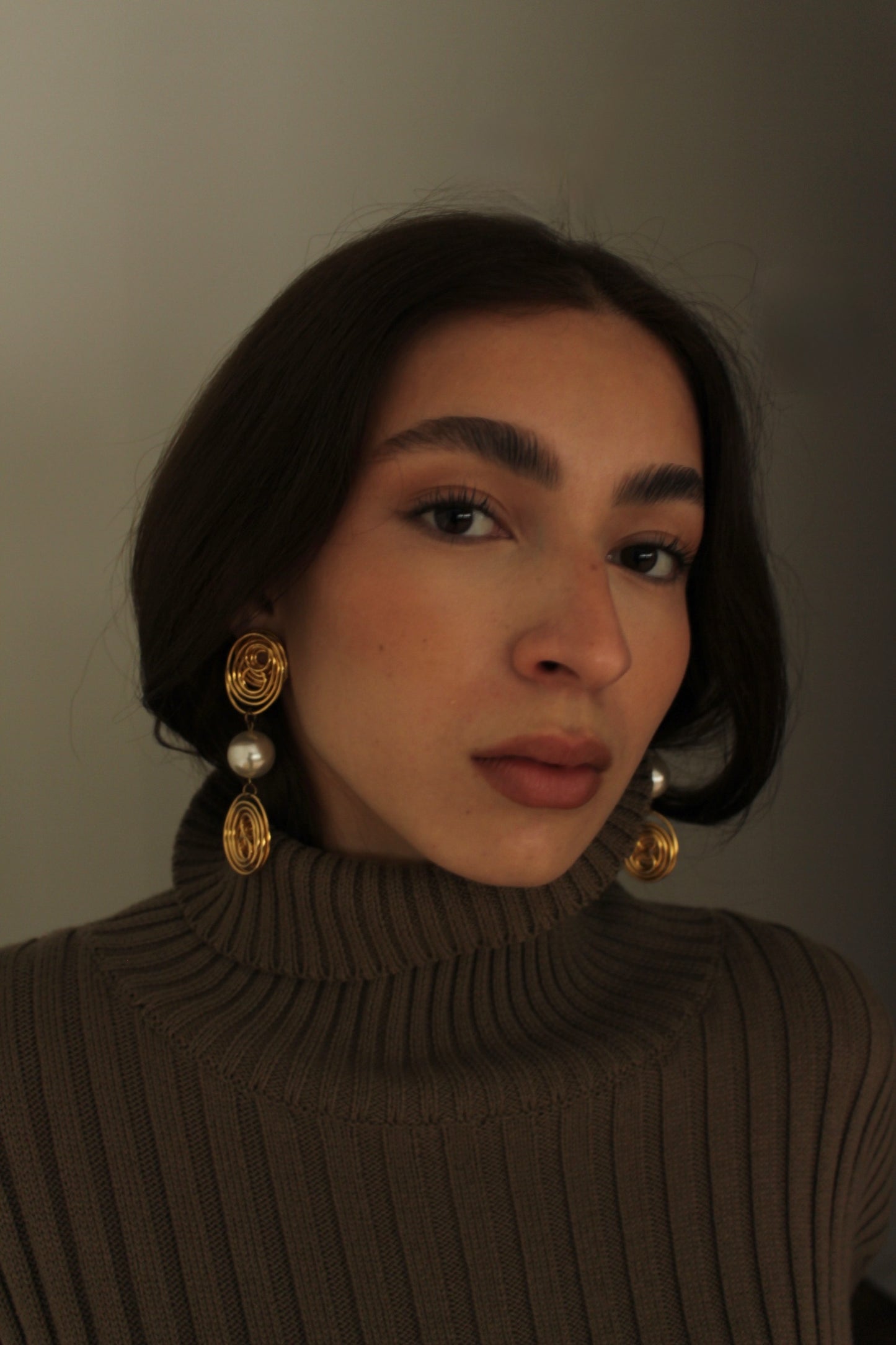 Bold Vintage Gold Spiral & Faux Pearl Drop Earrings