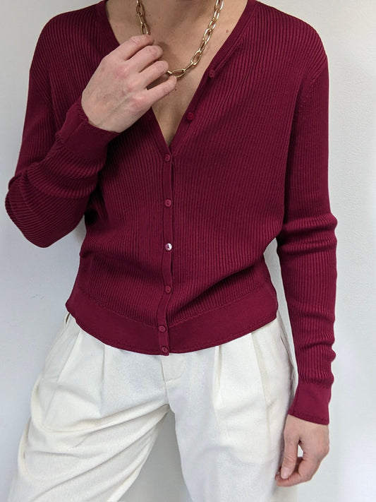 Vintage Raspberry Ribbed Silk Cardigan