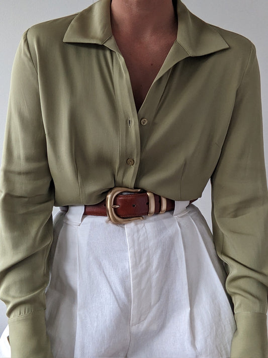 Vintage Pistachio Silk Blouse