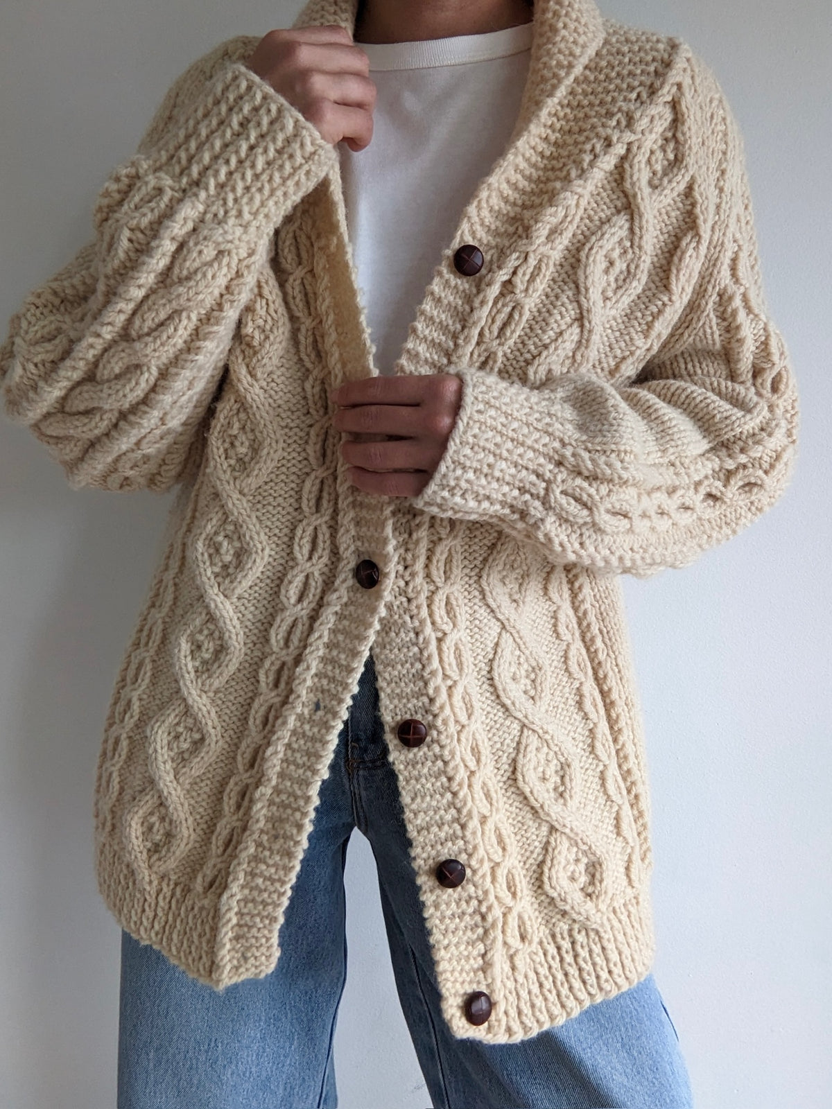 Vintage Handknit Fisherman Wool Cardigan