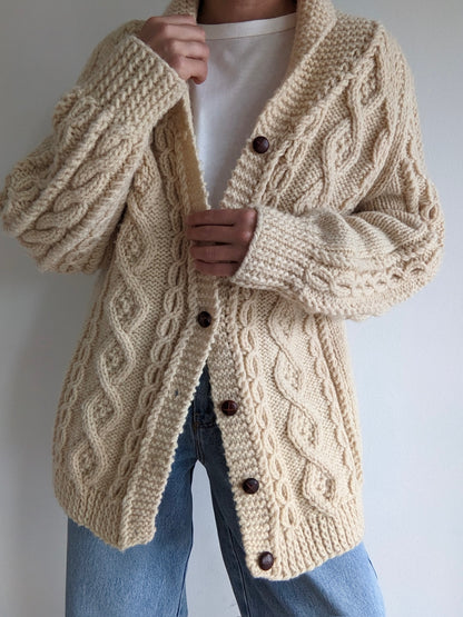 Vintage Handknit Fisherman Wool Cardigan