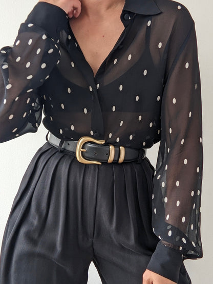 Vintage Sheer Polka Dot Silk Blouse