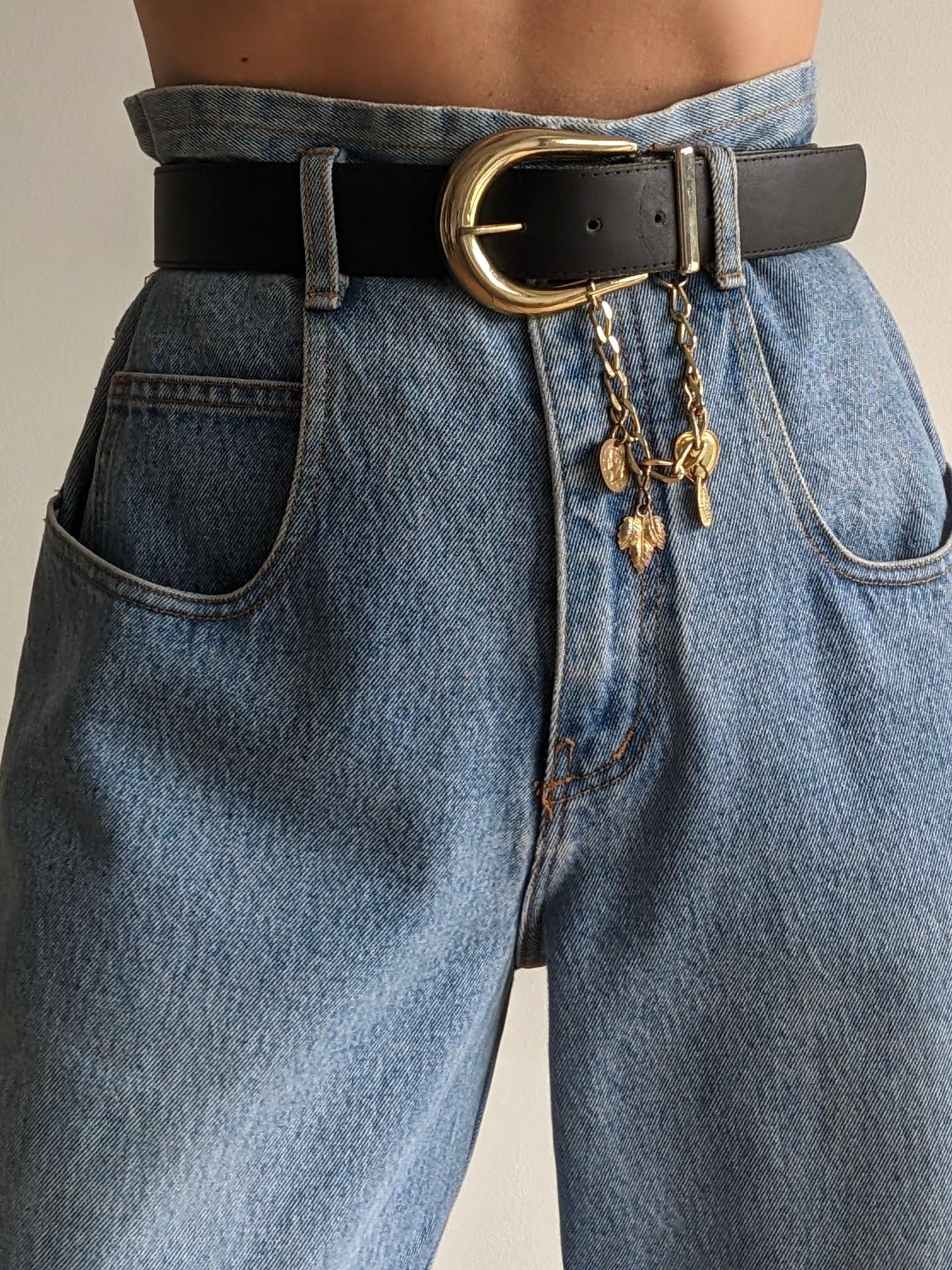 Vintage Black Leather Hanging Charm Belt