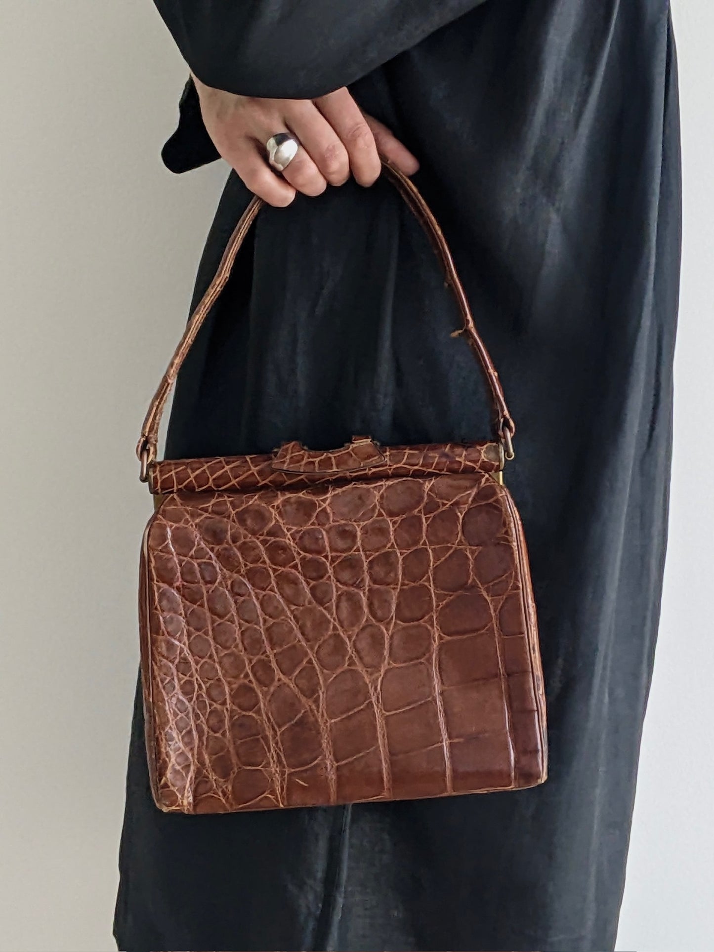 Incredible Vintage Alligator Embossed Leather Handbag