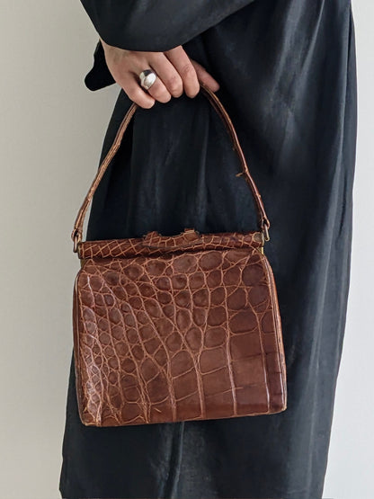 Incredible Vintage Alligator Embossed Leather Handbag