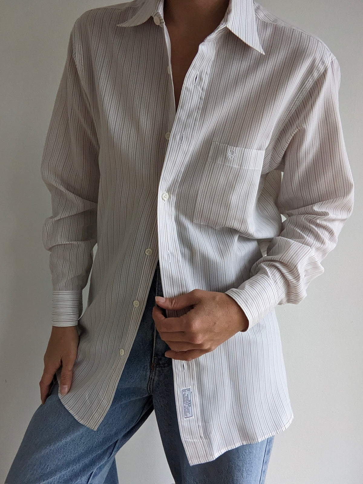 Vintage Christian Dior Embroidered Pinstripe Shirt