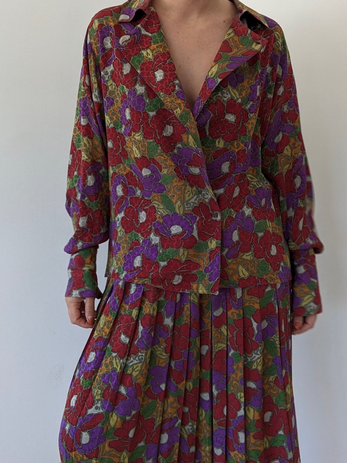 Vintage Floral Silk Skirt Set