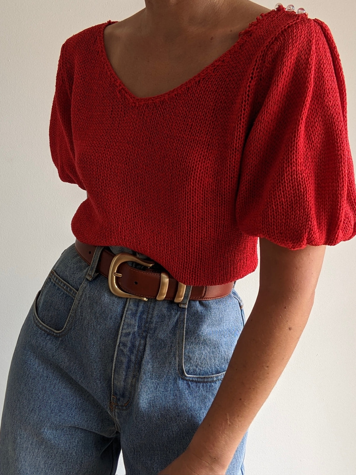 Amazing Vintage Cherry Ballooned Sleeve Silk Knit