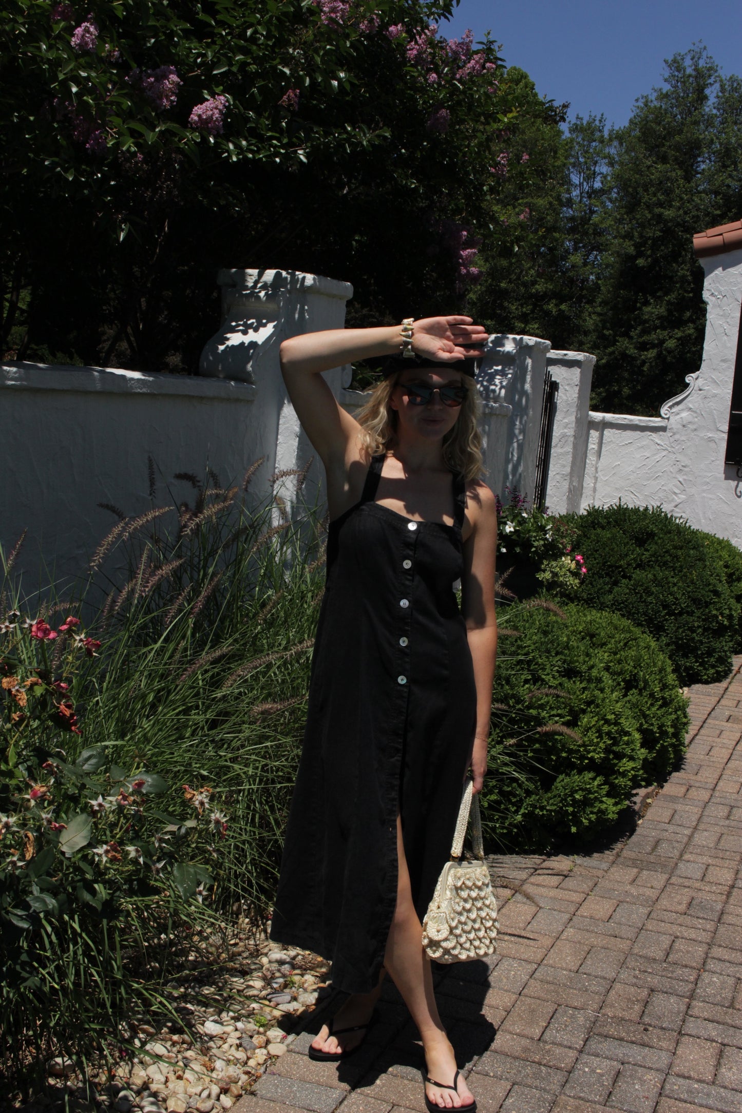 Vintage Faded Black Buttoned Linen Dress