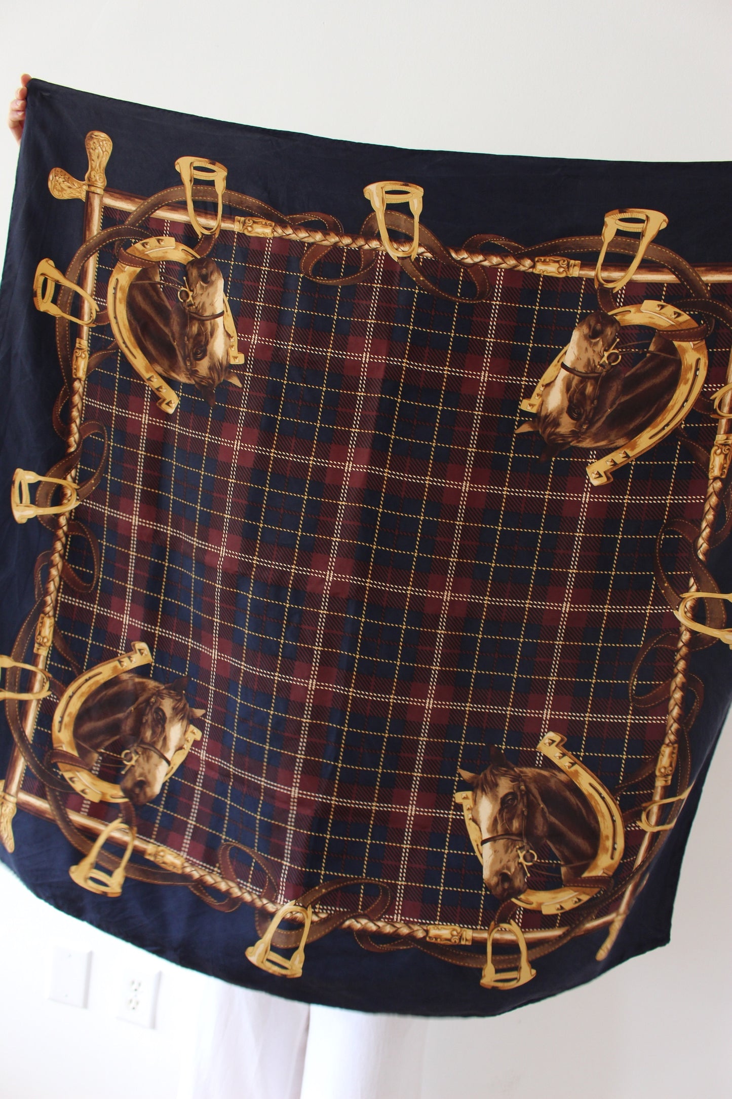 Amazing Vintage Equestrian Silk Scarf