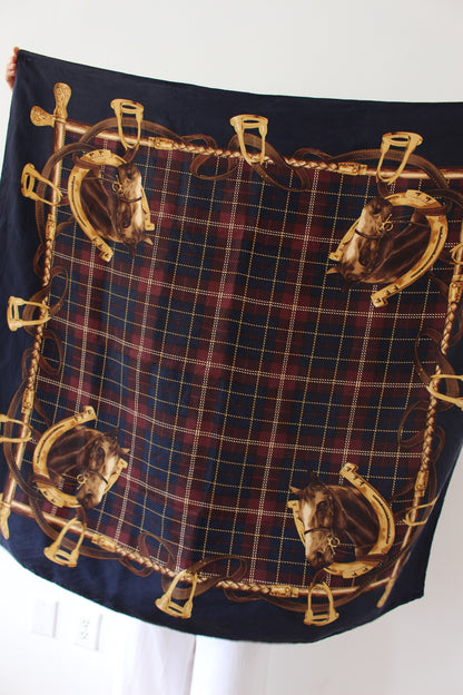 Amazing Vintage Equestrian Silk Scarf