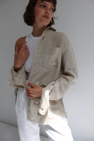 Na Nin Arlo Linen Rayon Button Up / Available in Oak