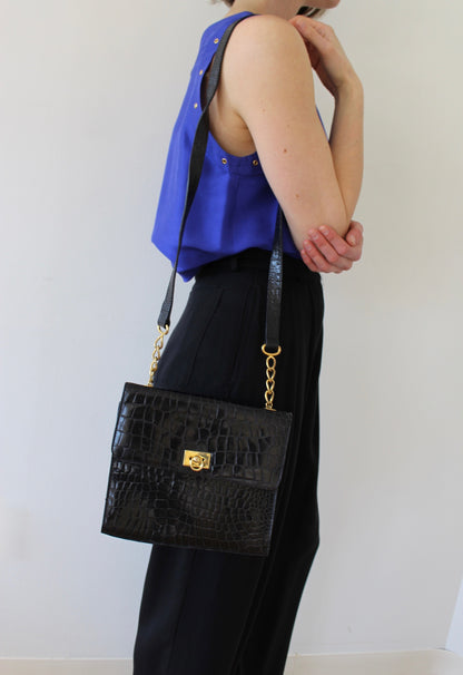 Vintage Caviar Croc-Embossed Leather Purse