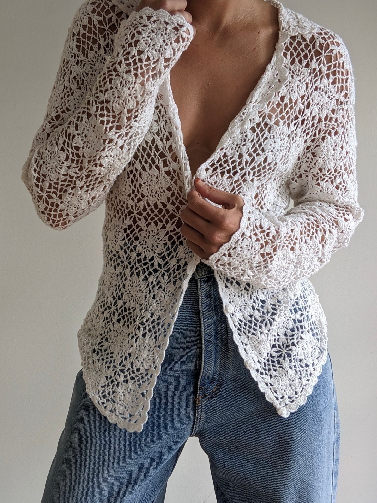 Vintage Ivory Crocheted Cardigan