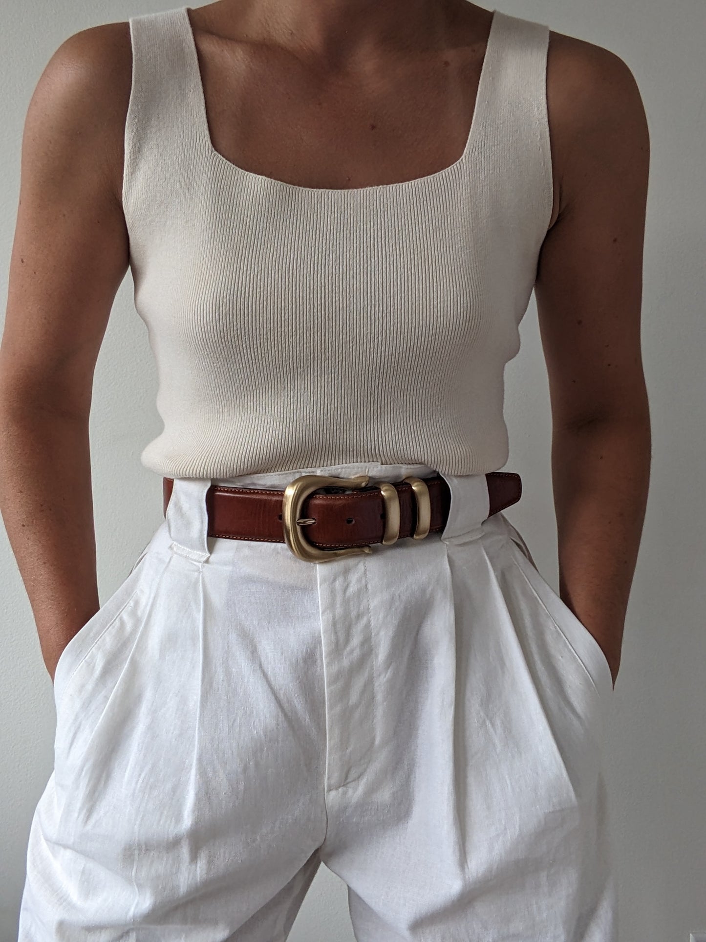 90s Cream Square-Neck Knit Tank