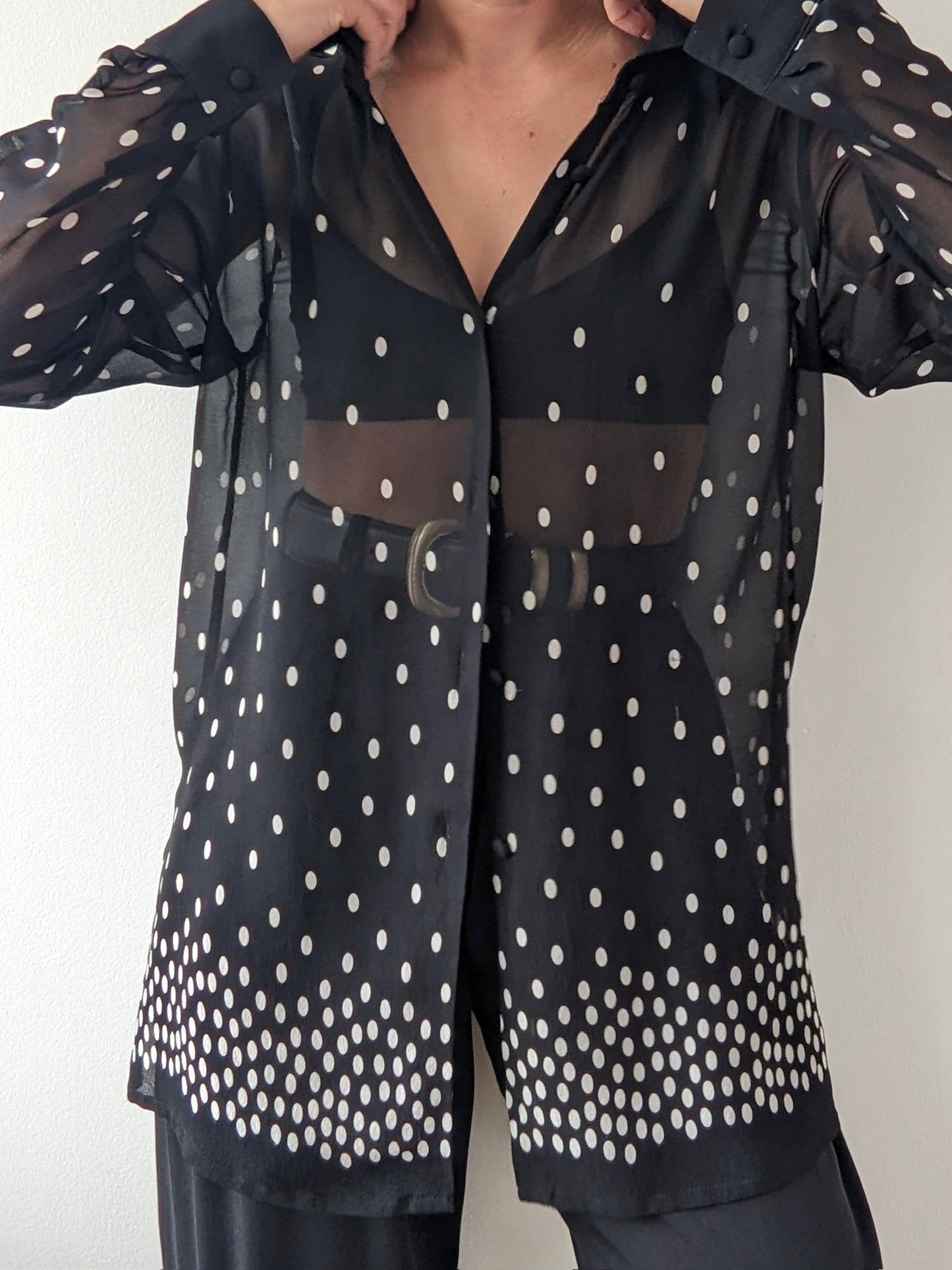 Vintage Sheer Polka Dot Silk Blouse
