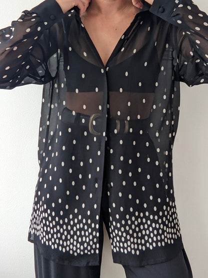 Vintage Sheer Polka Dot Silk Blouse