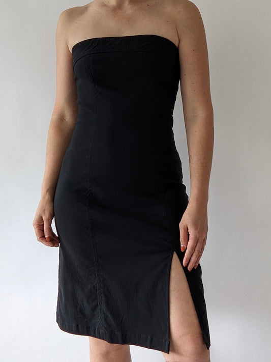 90s Black Nylon Tube Dress