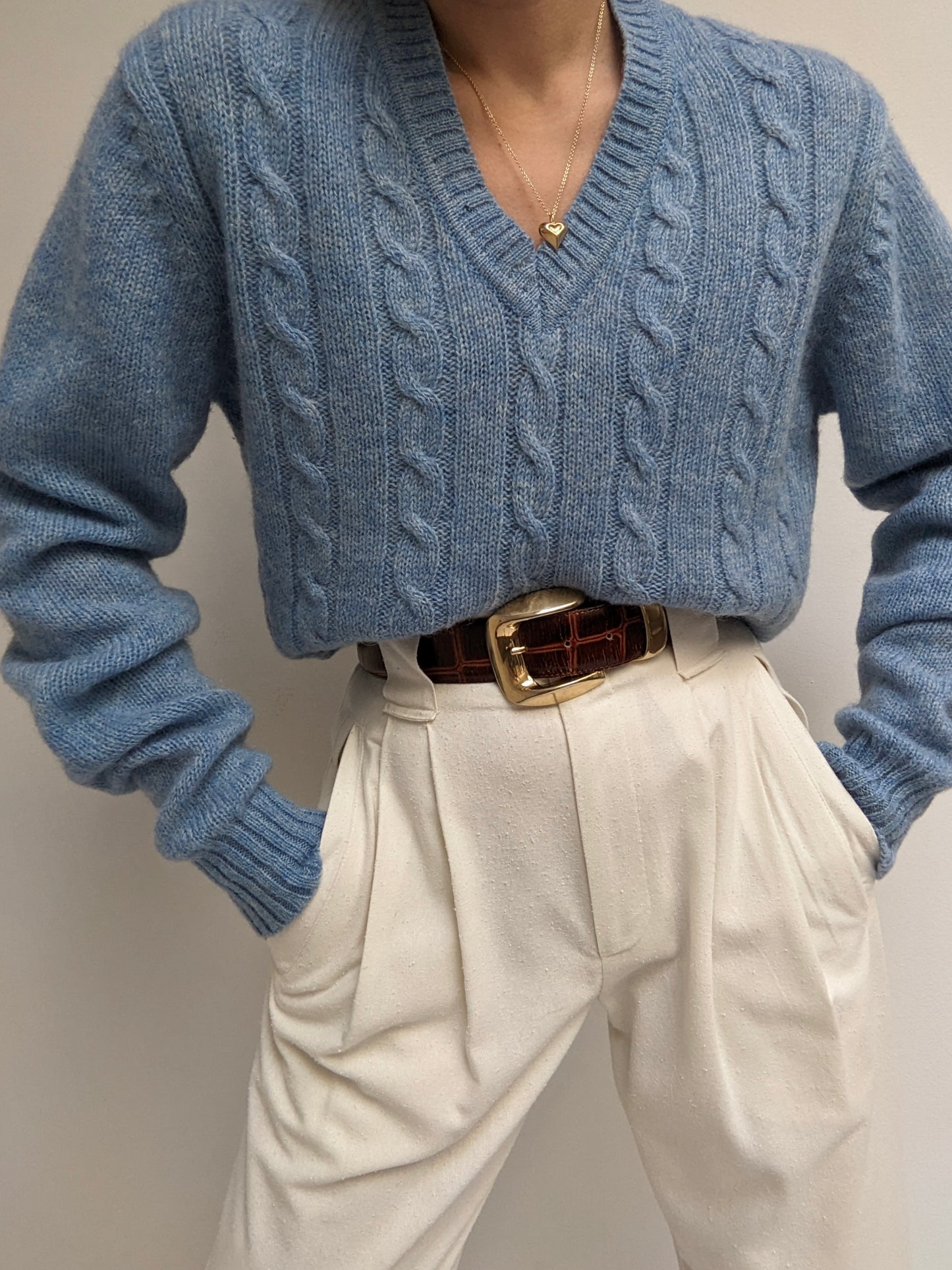 Vintage Sky Cable Knit Wool Sweater