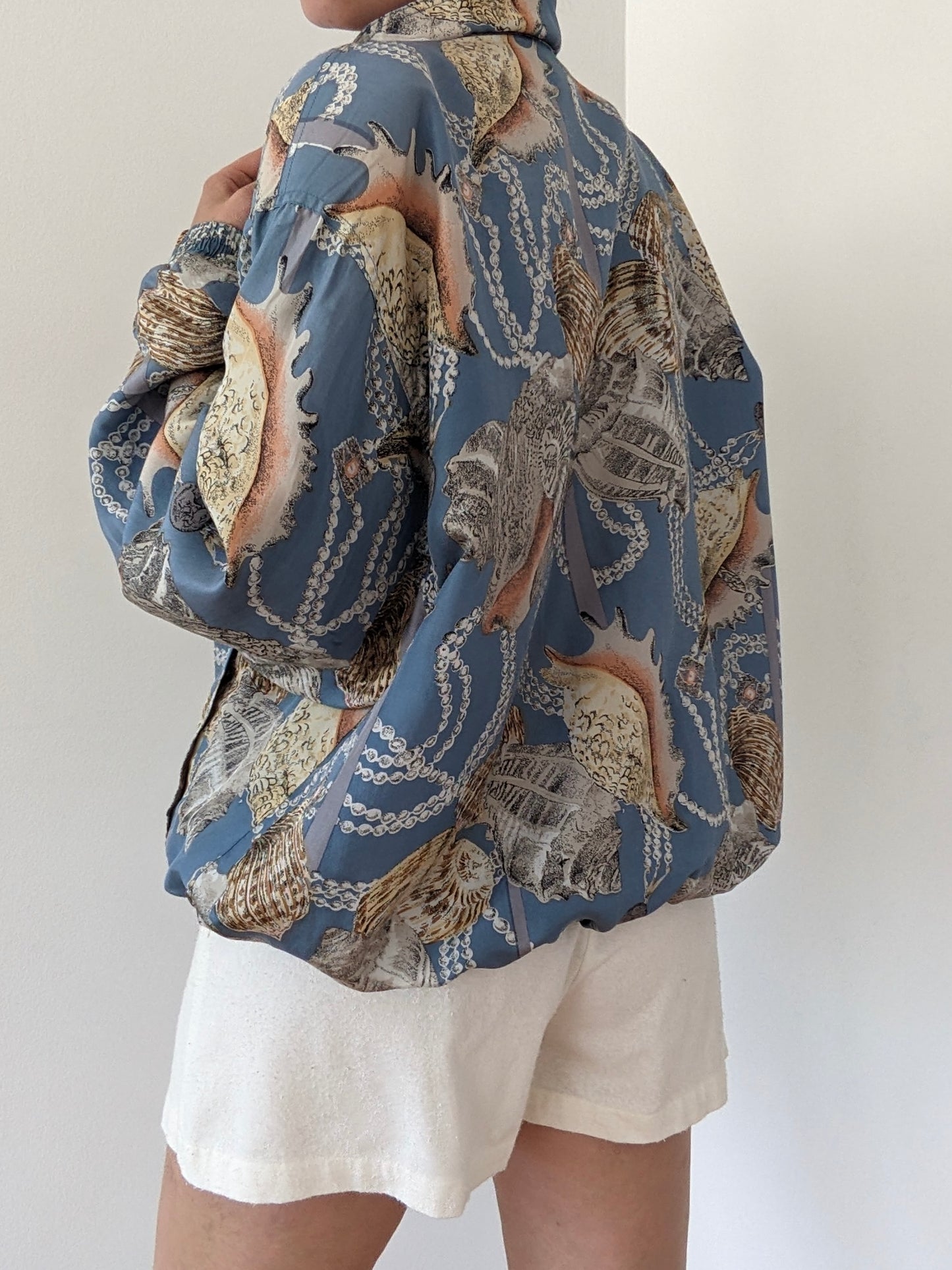 Vintage Shell Print Silk Bomber Jacket