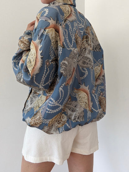 Vintage Shell Print Silk Bomber Jacket
