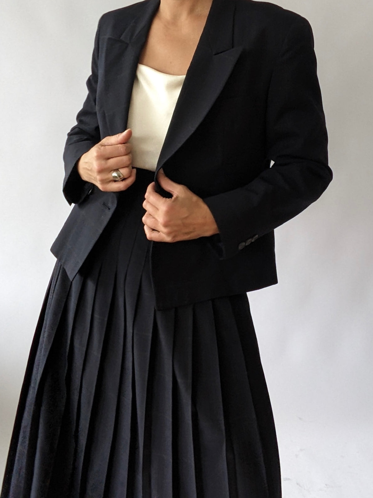 Vintage Midnight Wool Pleated Skirt & Blazer Set