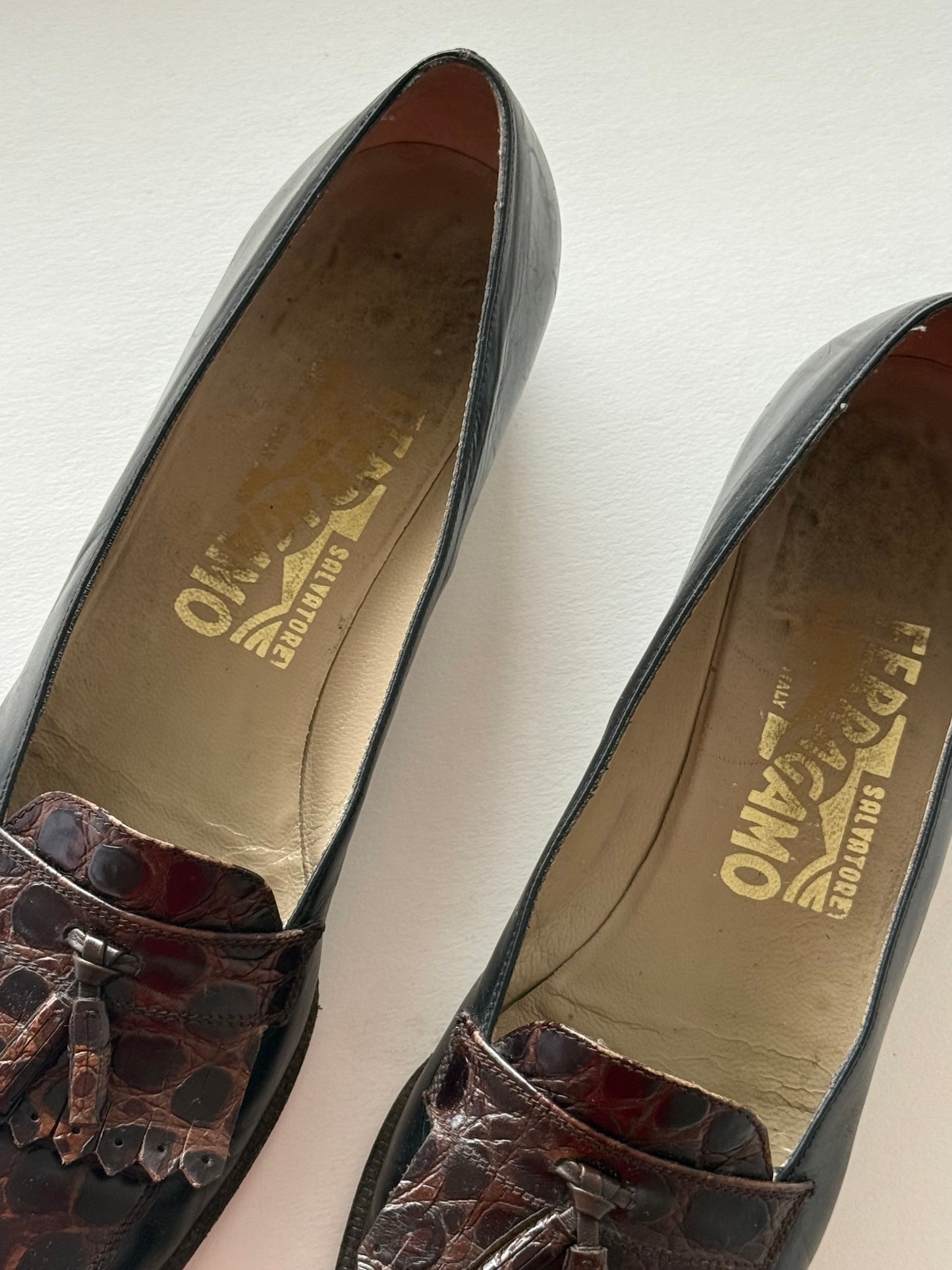 Vintage Ferragamo Embossed Leather Tassel Loafers