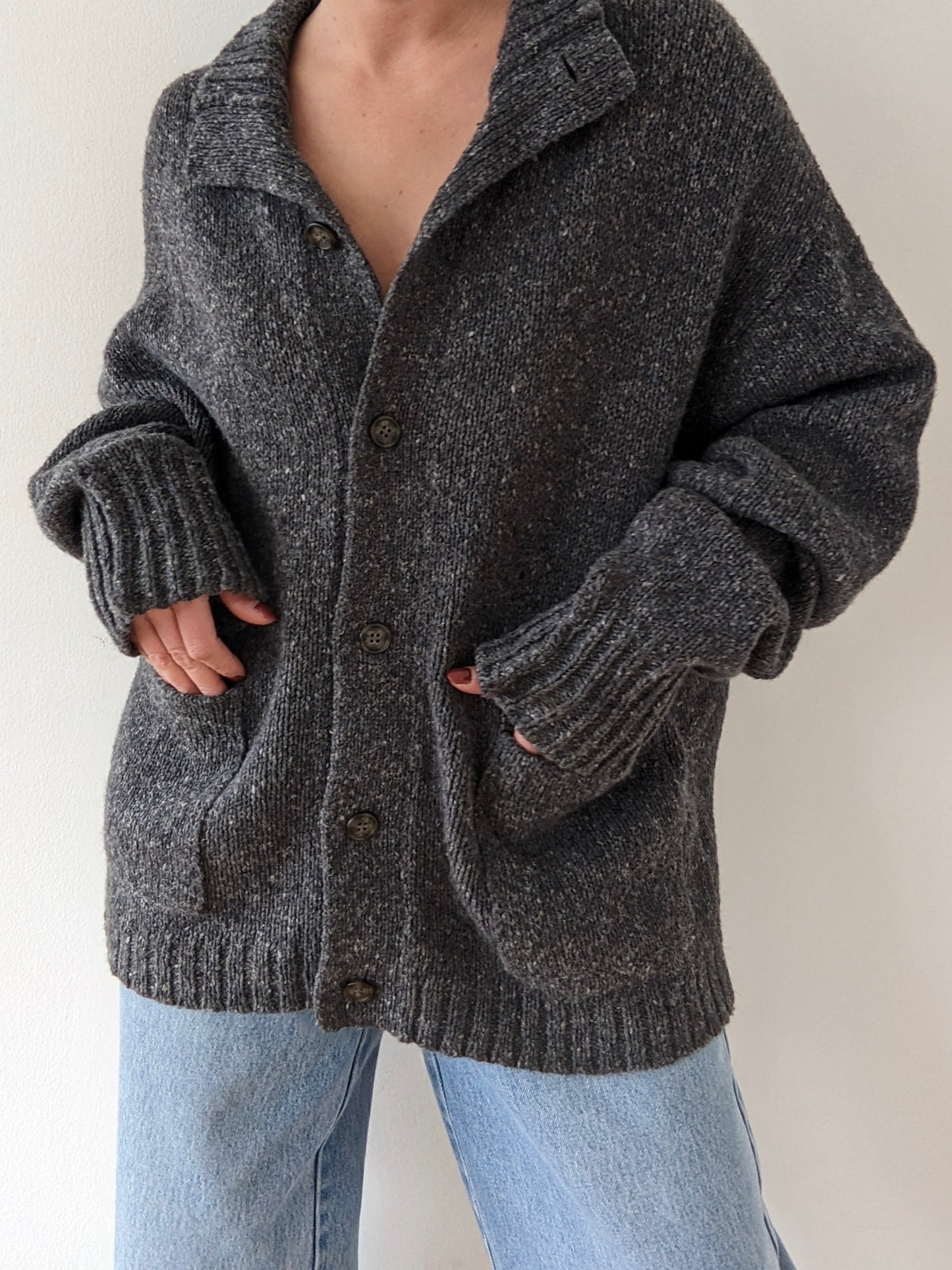 Vintage Charcoal Collared Wool Cardigan