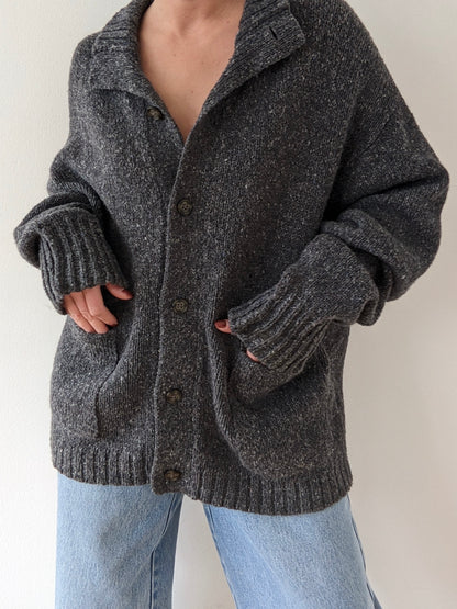 Vintage Charcoal Collared Wool Cardigan