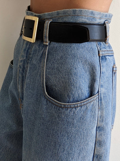 Bold Vintage Onyx Leather Belt