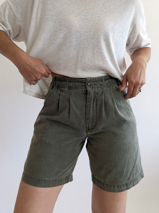 Vintage Faded Olive Pleated Shorts