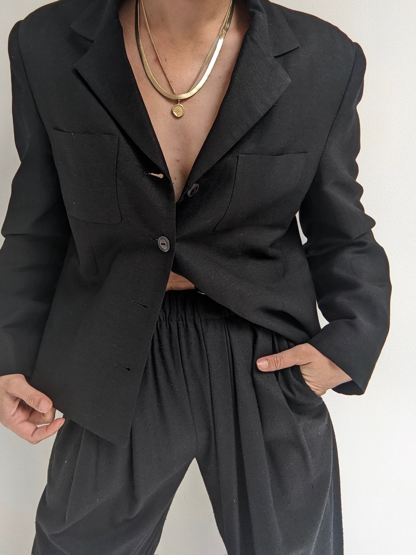 Vintage Cropped Onyx Linen Jacket