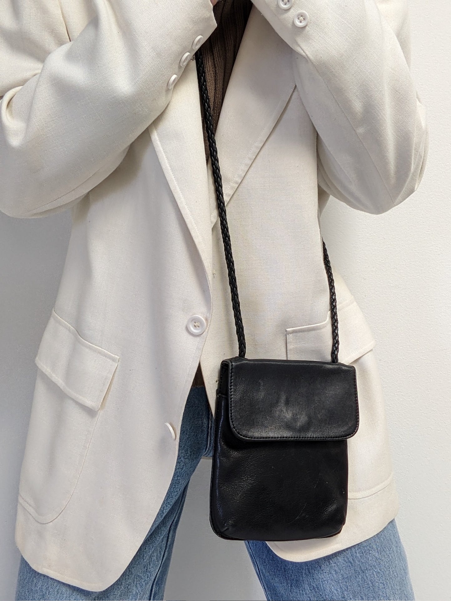 Vintage Petite Black Leather Crossbody Bag