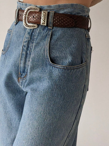 Vintage Walnut Woven Leather Belt