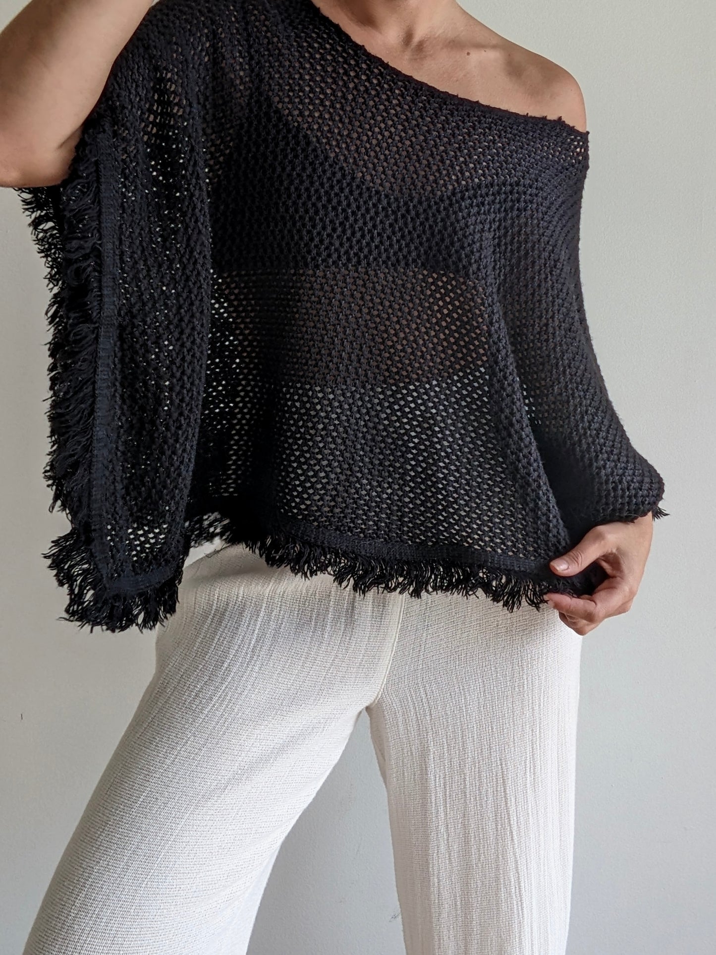 Vintage Onyx Woven Fringe Poncho