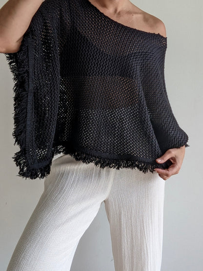 Vintage Onyx Woven Fringe Poncho