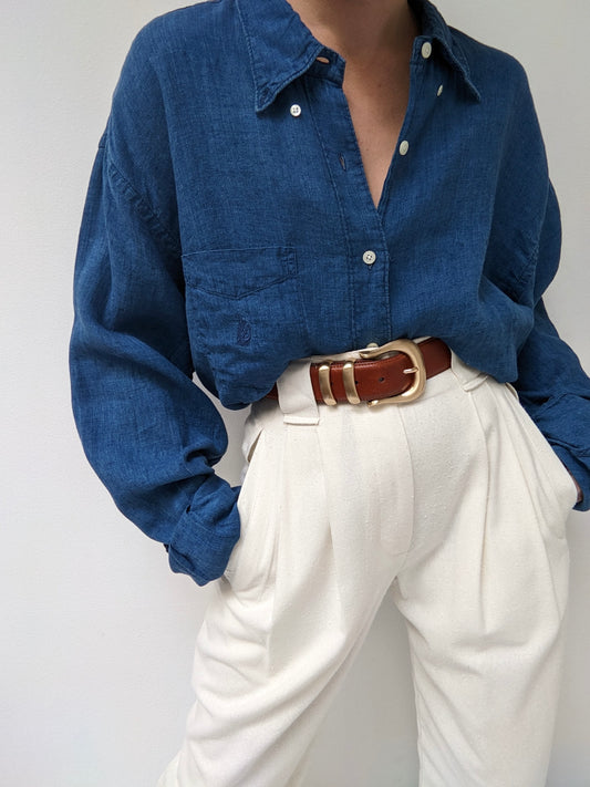 90s Nautica Indigo Linen Shirt