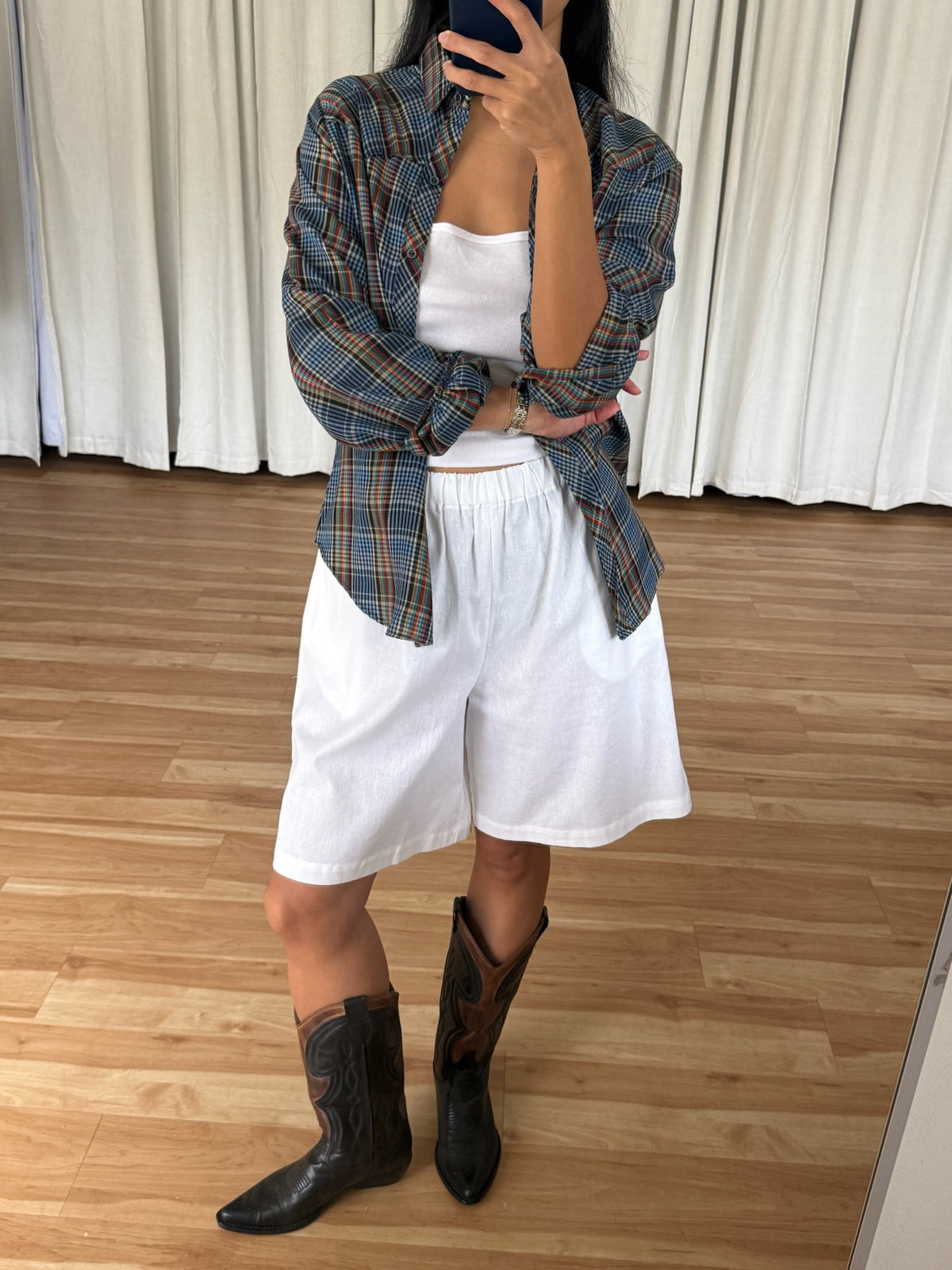 Vintage Thin Cotton Plaid Button Up