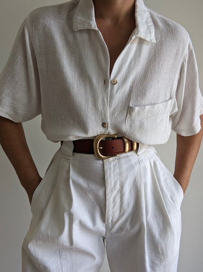 Vintage Ivory Woven Linen Shirt