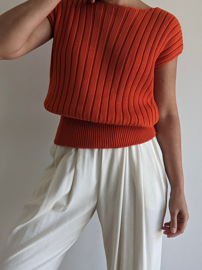 Vintage Persimmon Ribbed Knit Top