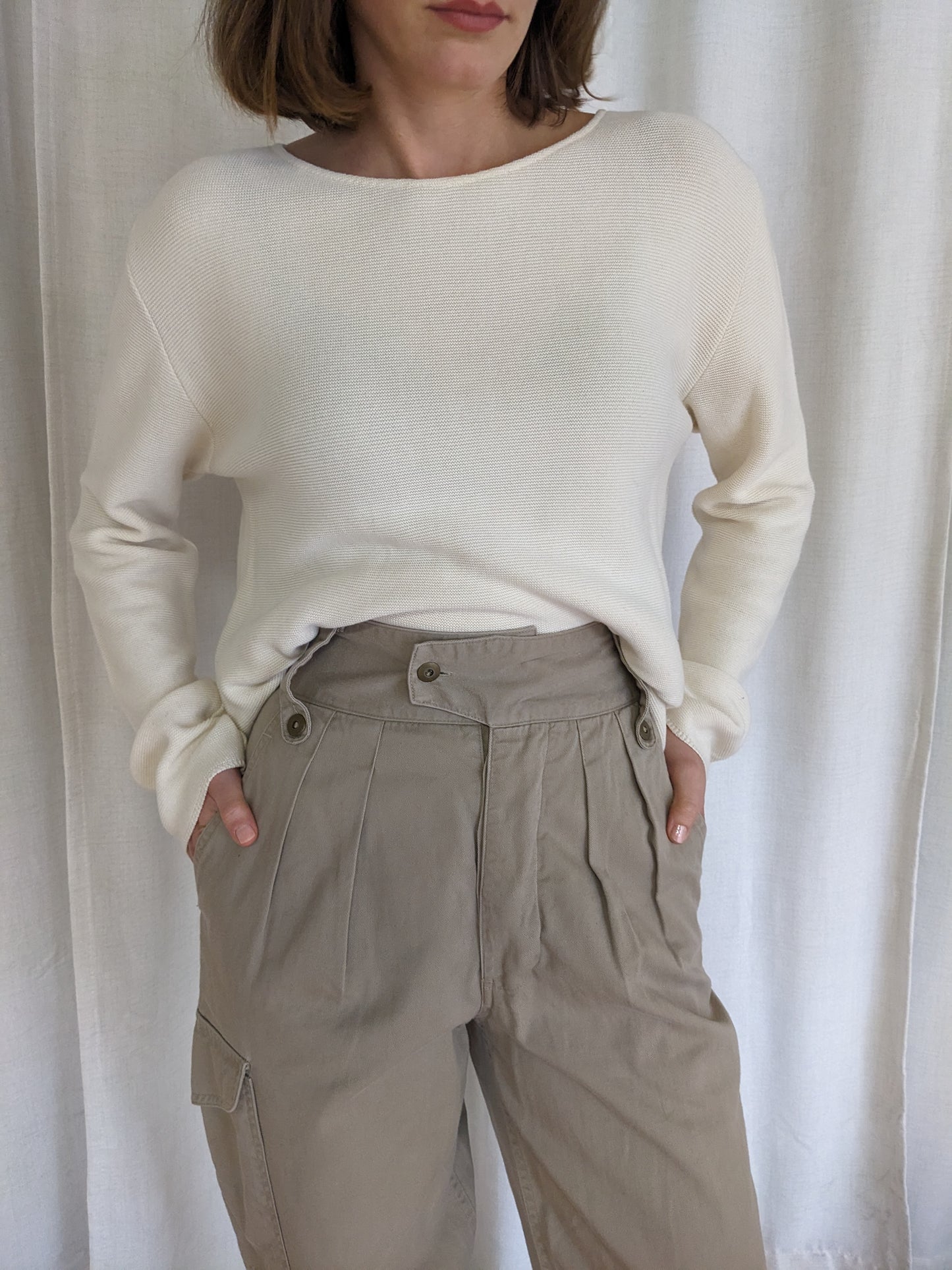 Vintage Pleated Cotton Twill Cargo Pants