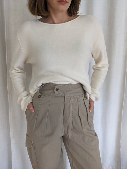 Vintage Pleated Cotton Twill Cargo Pants