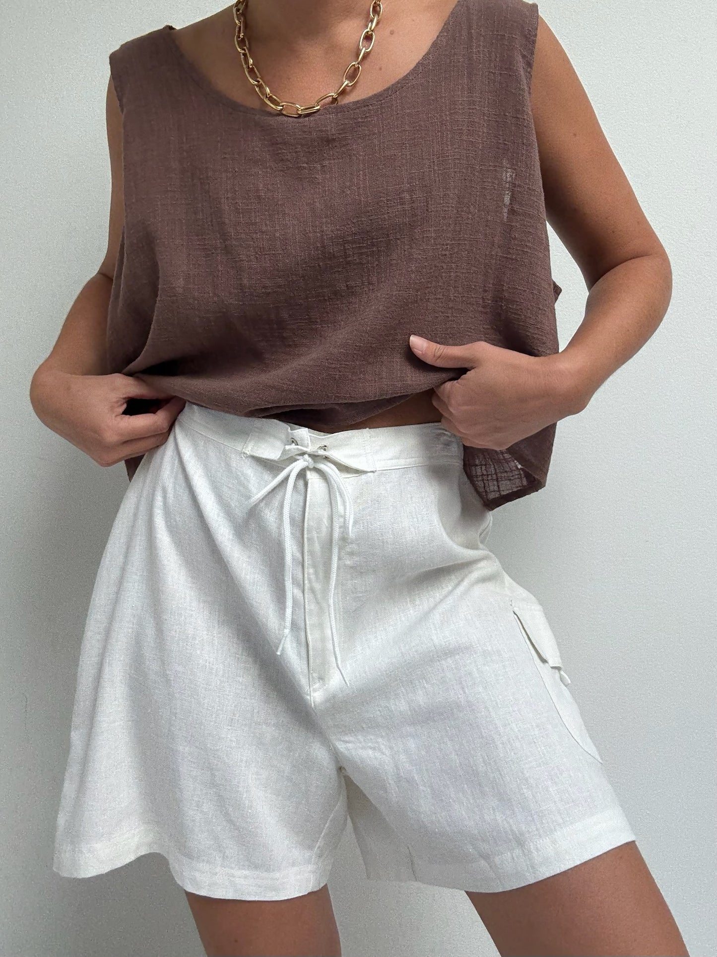 Vintage White Linen Cargo Shorts