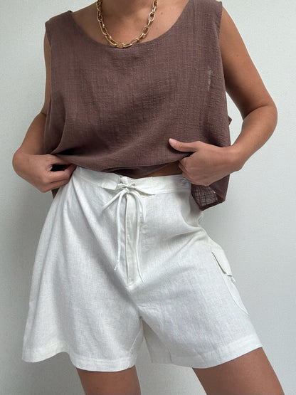 Vintage White Linen Cargo Shorts