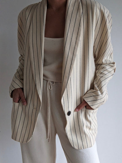 Beautiful Vintage Striped Cream Wool Blazer
