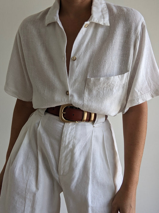 Vintage Ivory Woven Linen Shirt