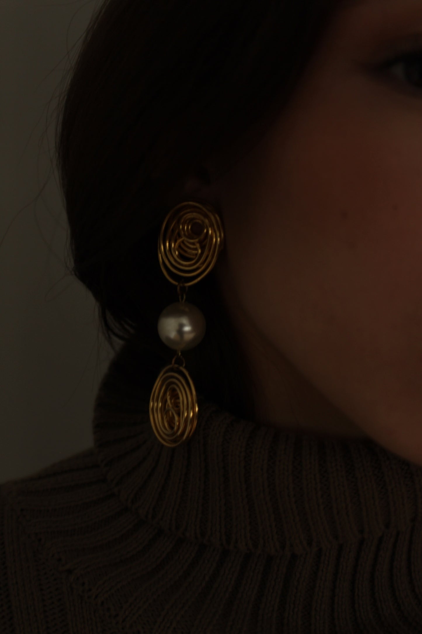 Bold Vintage Gold Spiral & Faux Pearl Drop Earrings